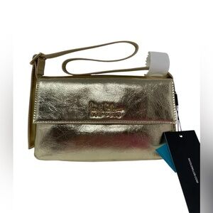 Nicole Miller New York. Gold foldover shoulder crossbody evening bag. NEW NWT